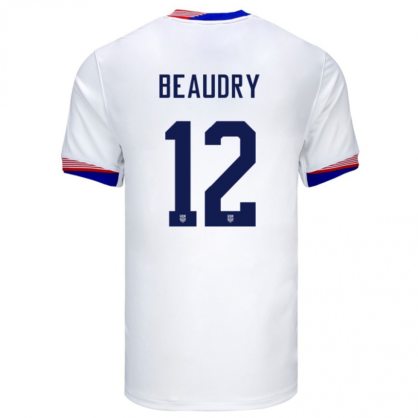 Niño Fútbol Camiseta Estados Unidos Adam Beaudry #12 Blanco 1ª Equipación 24-26