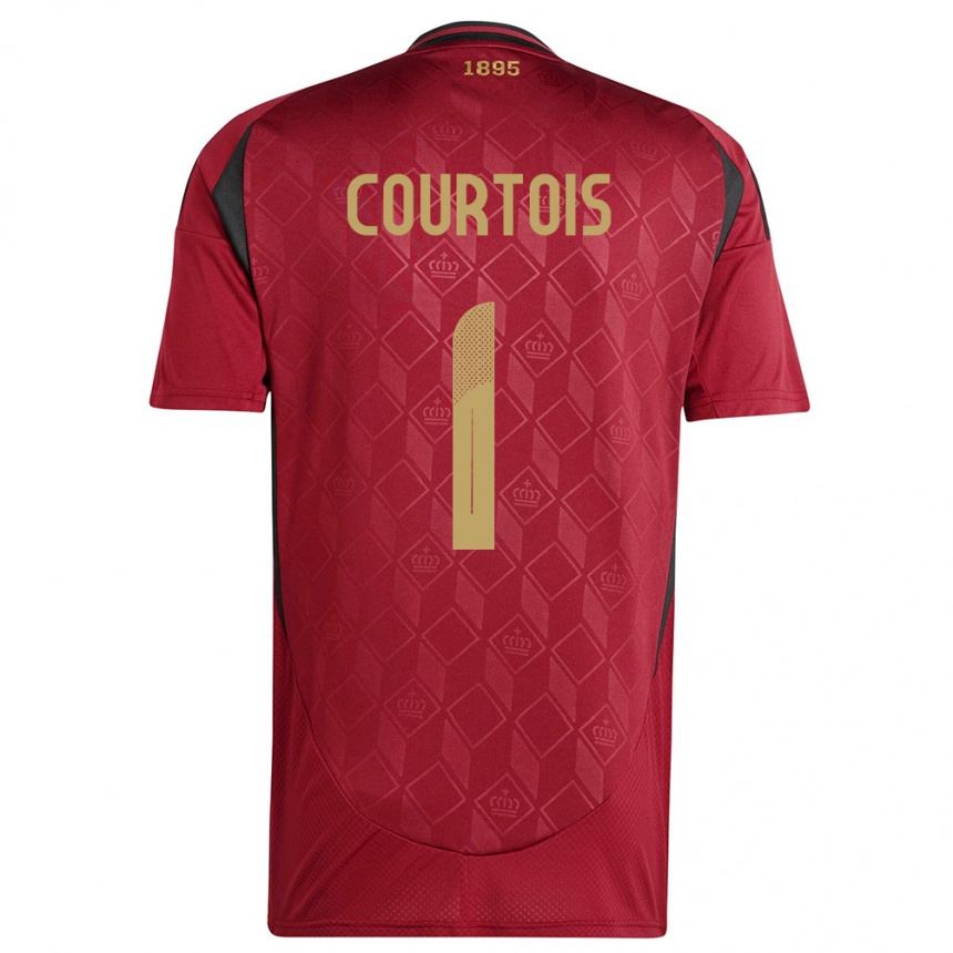 Niño Fútbol Camiseta Bélgica Thibaut Courtois #1 Borgoña 1ª Equipación 24-26