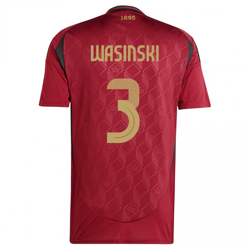Niño Fútbol Camiseta Bélgica Martin Wasinski #3 Borgoña 1ª Equipación 24-26