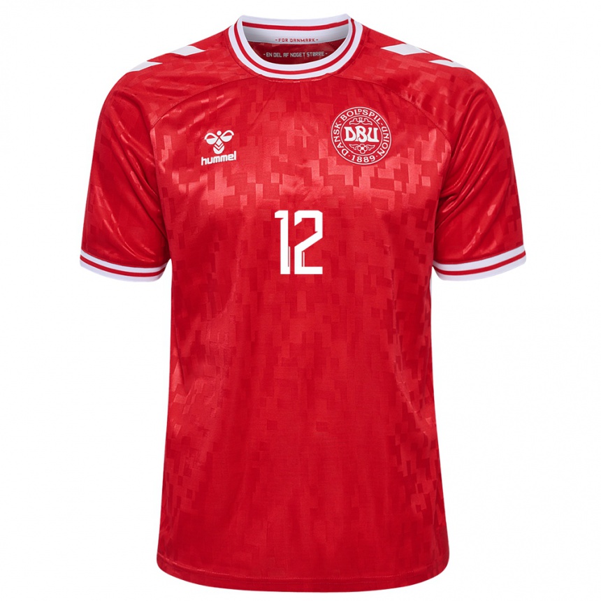 Niño Fútbol Camiseta Dinamarca Kathrine Kuhl #12 Rojo 1ª Equipación 24-26