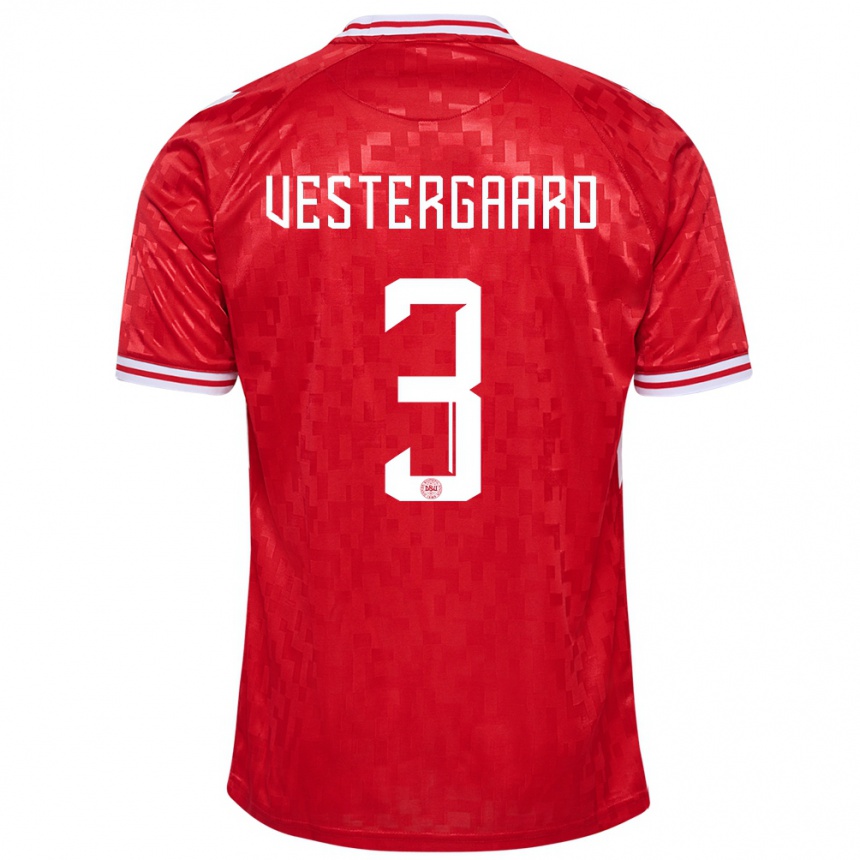 Niño Fútbol Camiseta Dinamarca Jannik Vestergaard #3 Rojo 1ª Equipación 24-26