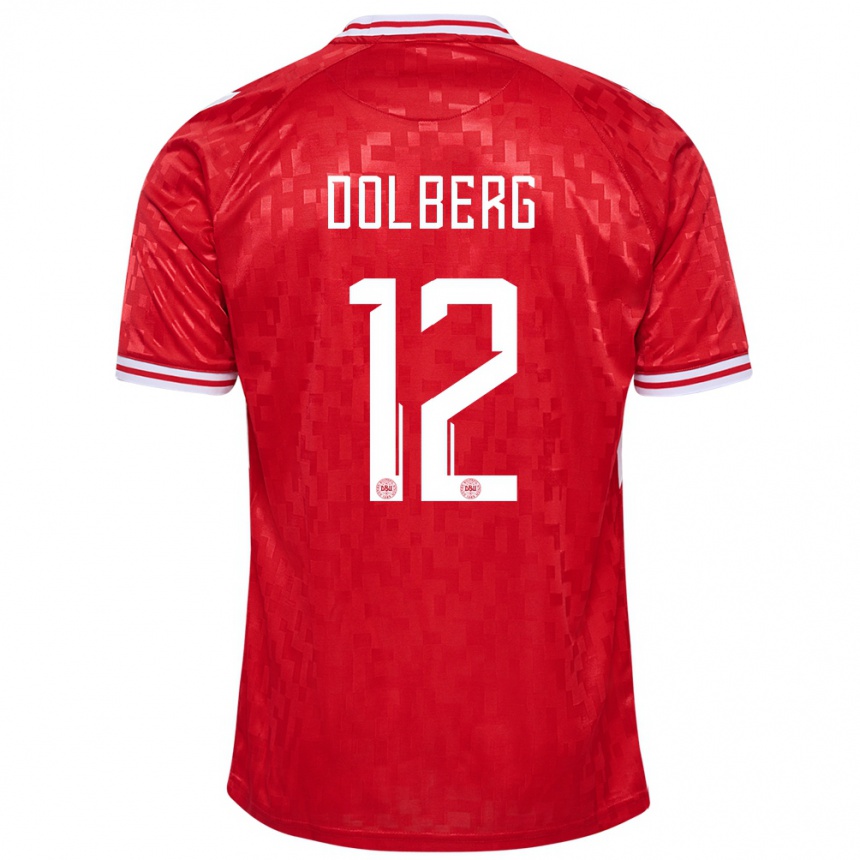 Niño Fútbol Camiseta Dinamarca Kasper Dolberg #12 Rojo 1ª Equipación 24-26