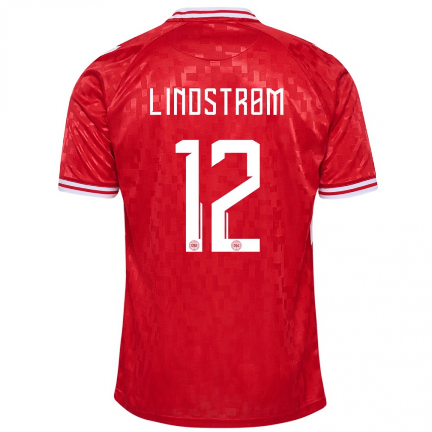 Niño Fútbol Camiseta Dinamarca Jesper Lindstrom #12 Rojo 1ª Equipación 24-26