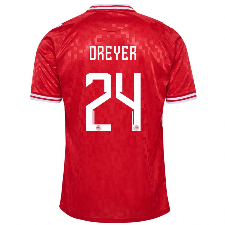 Niño Fútbol Camiseta Dinamarca Anders Dreyer #24 Rojo 1ª Equipación 24-26