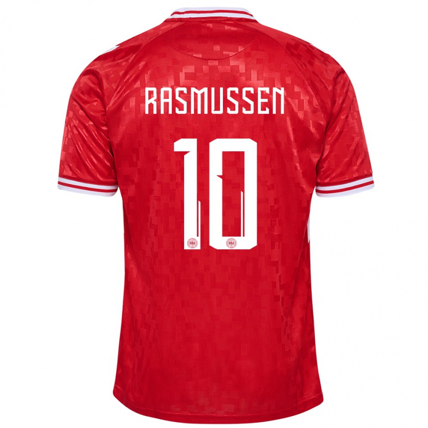 Niño Fútbol Camiseta Dinamarca Christian Rasmussen #10 Rojo 1ª Equipación 24-26