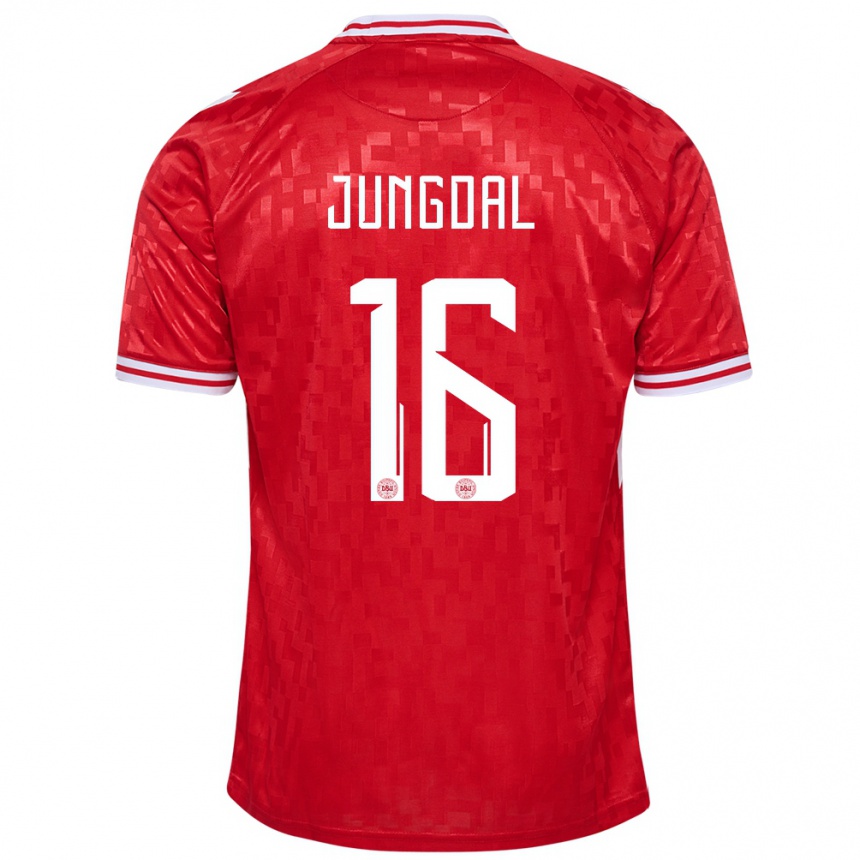 Niño Fútbol Camiseta Dinamarca Andreas Jungdal #16 Rojo 1ª Equipación 24-26