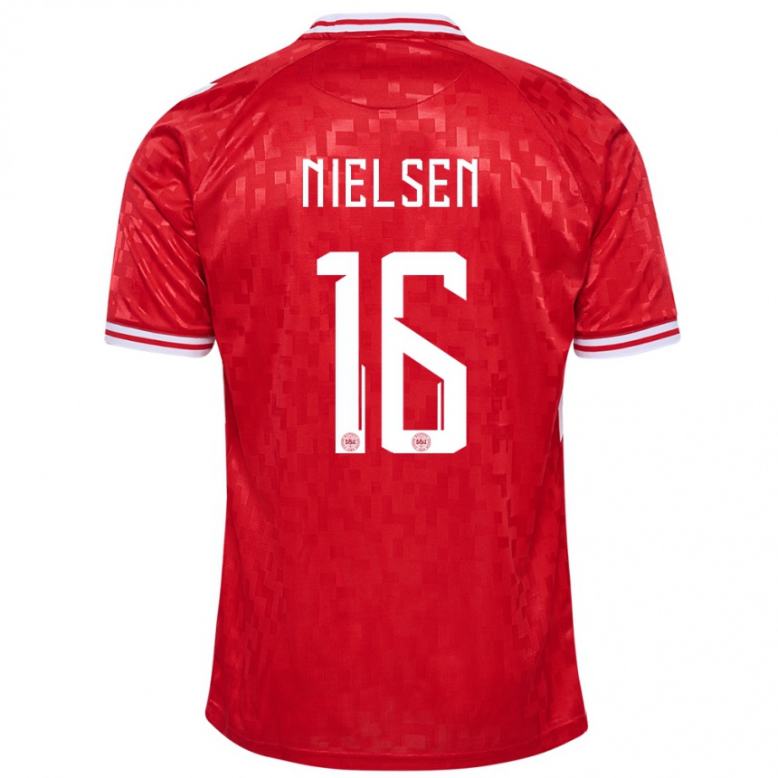 Niño Fútbol Camiseta Dinamarca Magnus Nielsen #16 Rojo 1ª Equipación 24-26