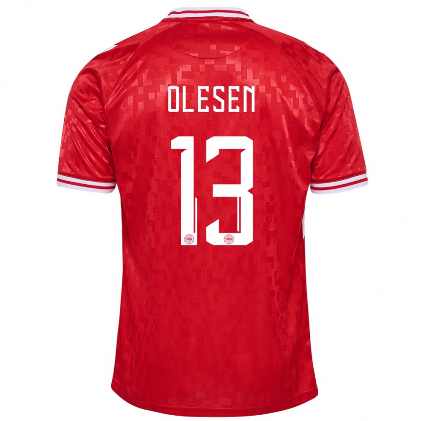 Niño Fútbol Camiseta Dinamarca Karoline Olesen #13 Rojo 1ª Equipación 24-26