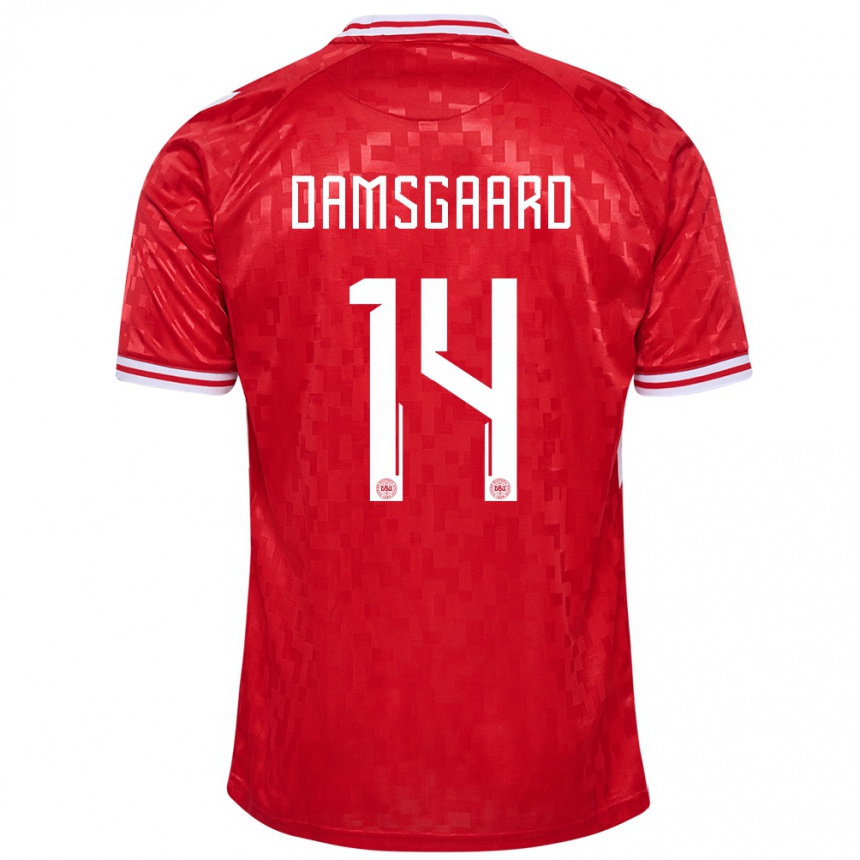Niño Fútbol Camiseta Dinamarca Mikkel Damsgaard #14 Rojo 1ª Equipación 24-26