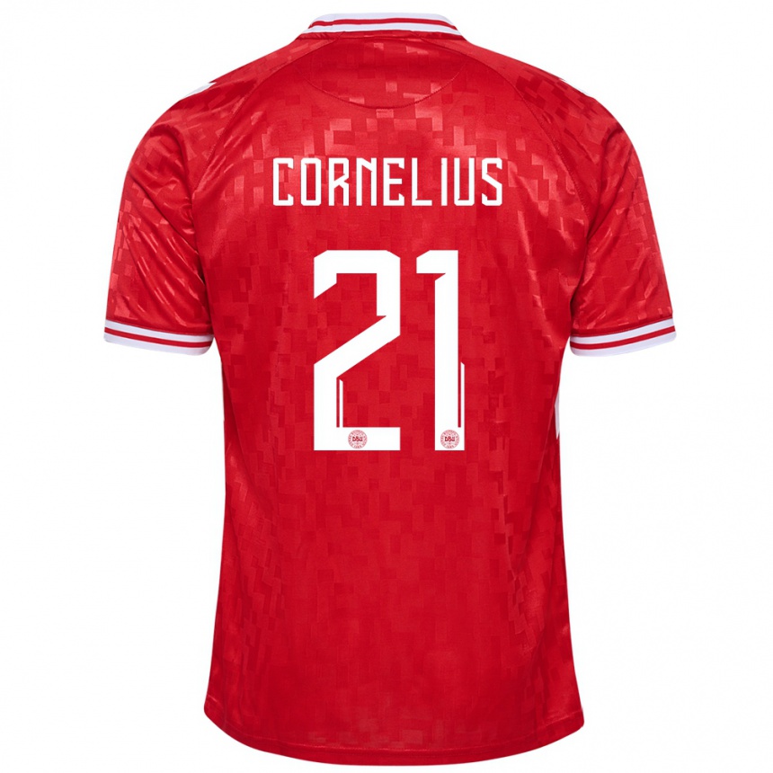 Niño Fútbol Camiseta Dinamarca Andreas Cornelius #21 Rojo 1ª Equipación 24-26