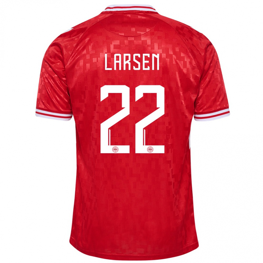 Niño Fútbol Camiseta Dinamarca Kathrine Larsen #22 Rojo 1ª Equipación 24-26