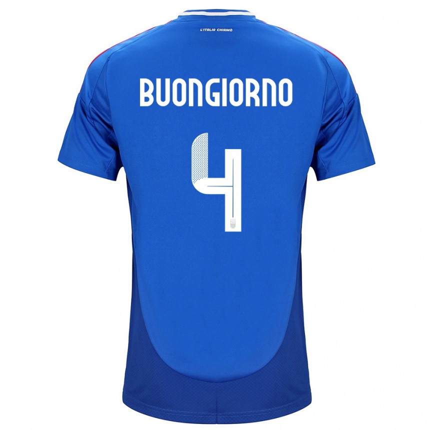 Niño Fútbol Camiseta Italia Alessandro Buongiorno #4 Azul 1ª Equipación 24-26