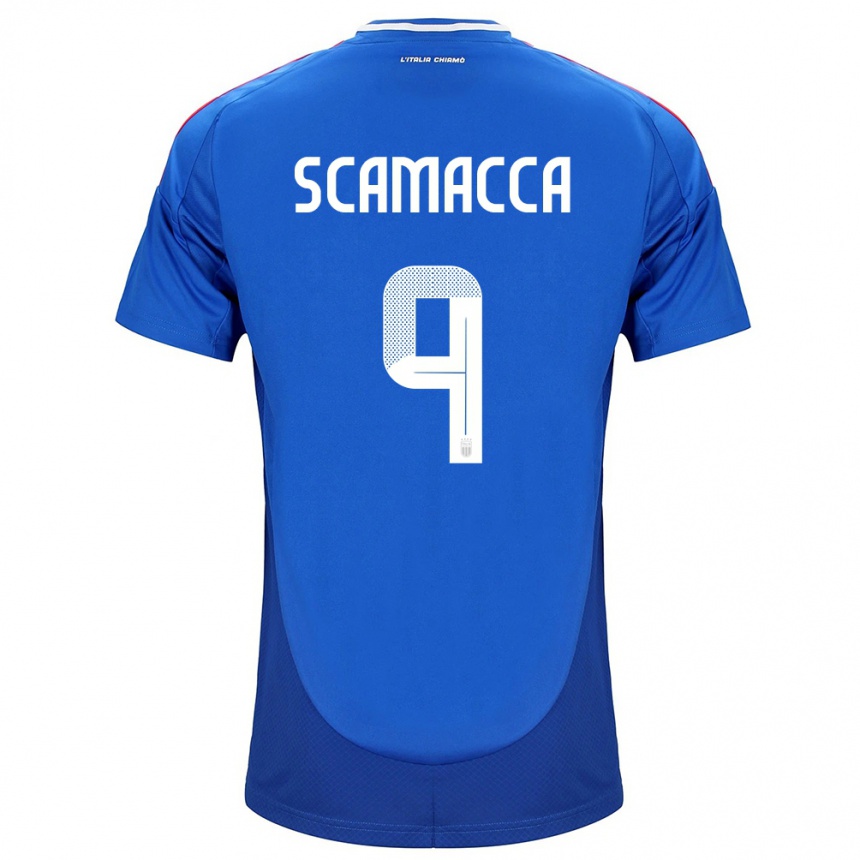 Niño Fútbol Camiseta Italia Gianluca Scamacca #9 Azul 1ª Equipación 24-26