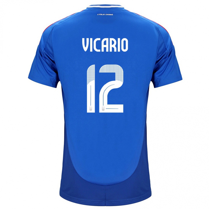 Niño Fútbol Camiseta Italia Guglielmo Vicario #12 Azul 1ª Equipación 24-26