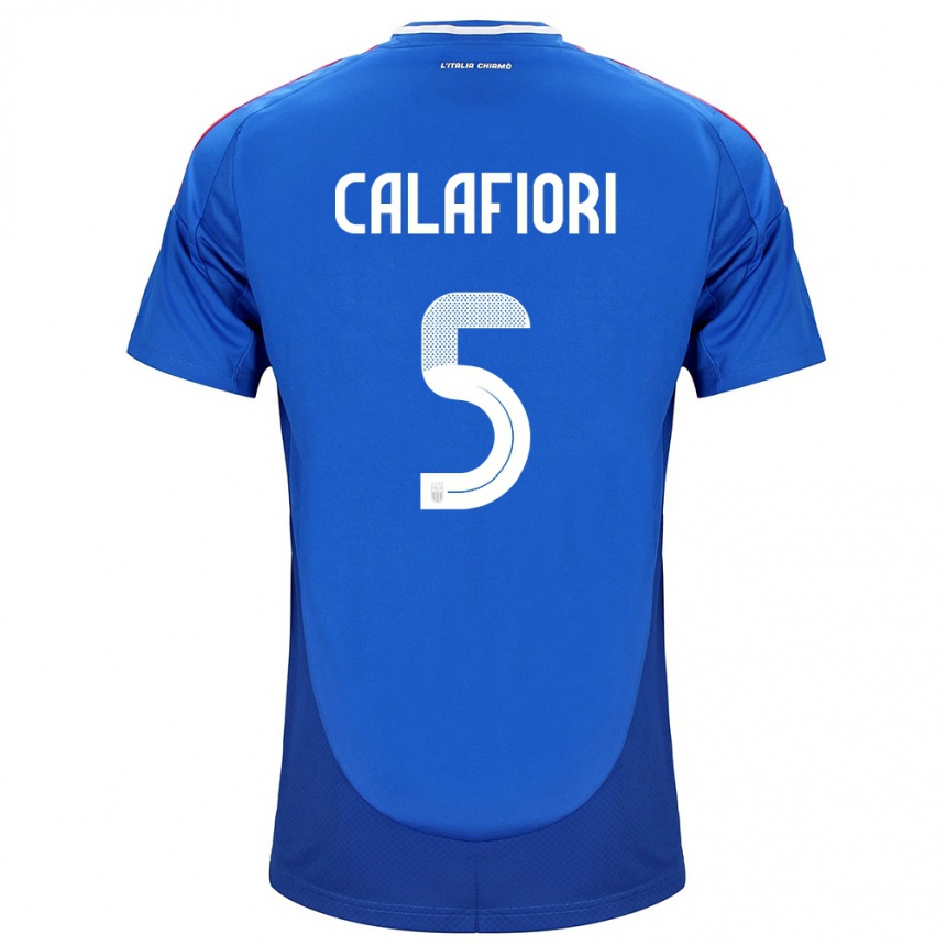 Niño Fútbol Camiseta Italia Riccardo Calafiori #5 Azul 1ª Equipación 24-26
