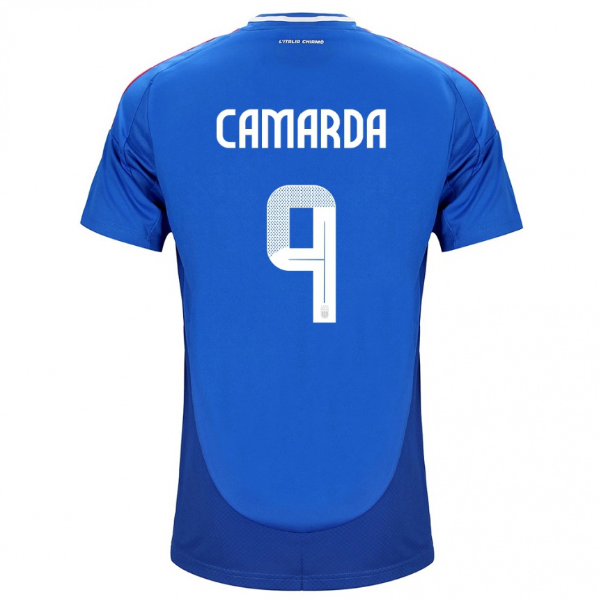 Niño Fútbol Camiseta Italia Francesco Camarda #9 Azul 1ª Equipación 24-26