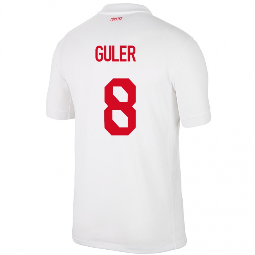 Niño Fútbol Camiseta Turquía Arda Güler #8 Blanco 1ª Equipación 24-26