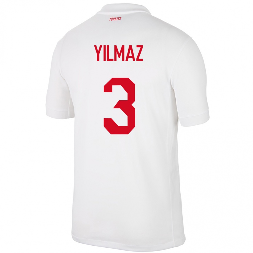 Niño Fútbol Camiseta Turquía Berkay Yılmaz #3 Blanco 1ª Equipación 24-26