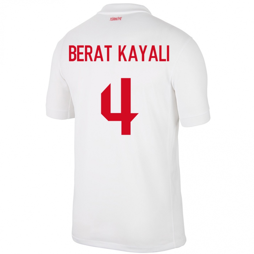 Niño Fútbol Camiseta Turquía Hasan Berat Kayalı #4 Blanco 1ª Equipación 24-26