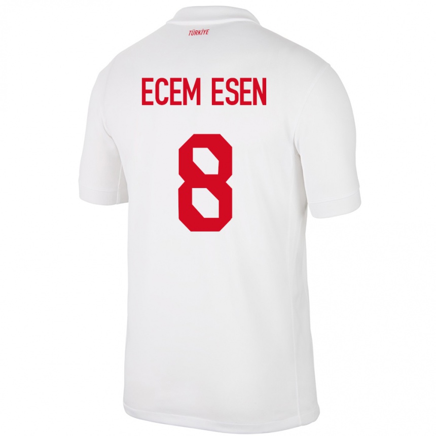 Niño Fútbol Camiseta Turquía Emine Ecem Esen #8 Blanco 1ª Equipación 24-26