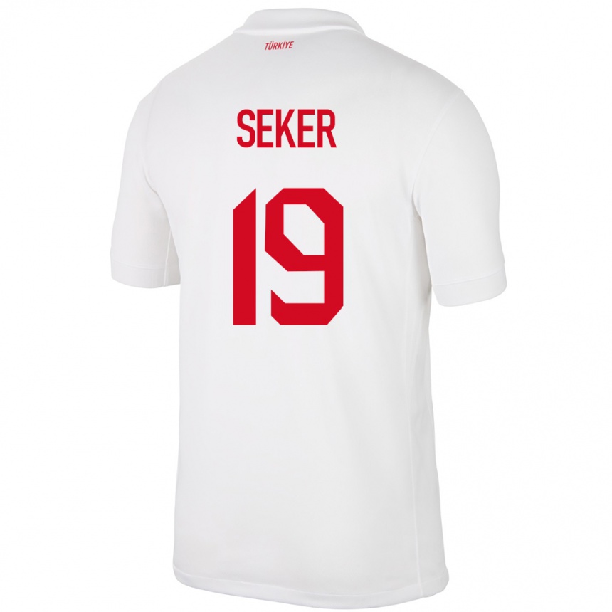 Niño Fútbol Camiseta Turquía Busem Şeker #19 Blanco 1ª Equipación 24-26