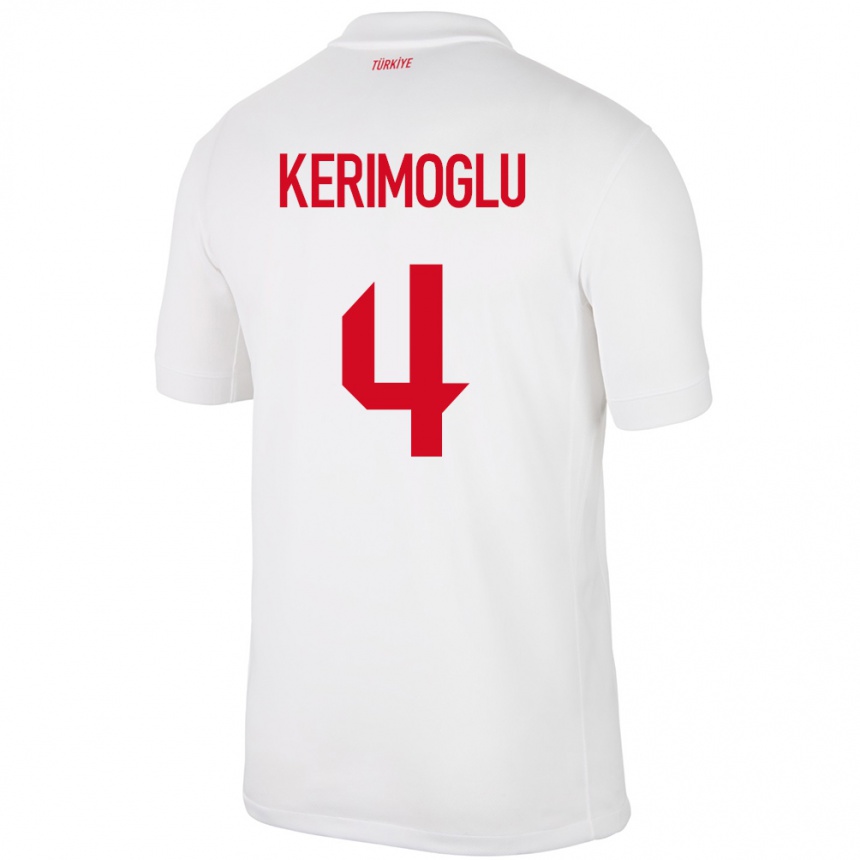 Niño Fútbol Camiseta Turquía Zeynap Kerimoğlu #4 Blanco 1ª Equipación 24-26