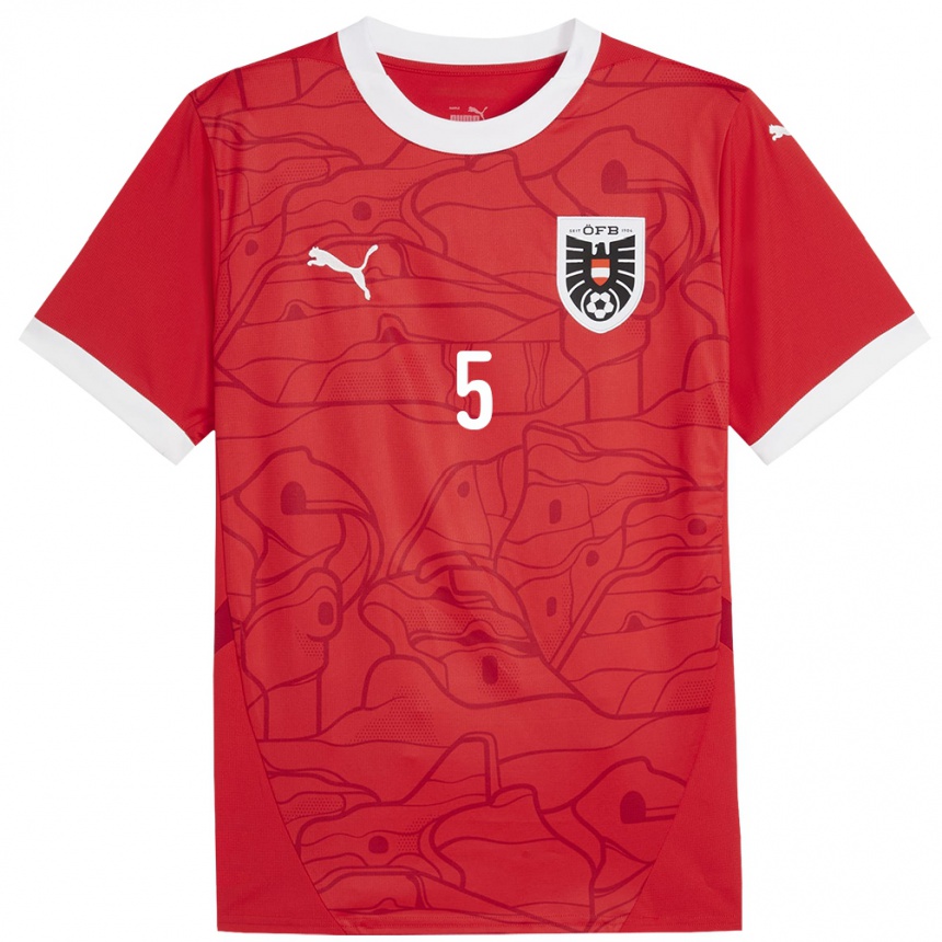 Niño Fútbol Camiseta Austria Claudia Wenger #5 Rojo 1ª Equipación 24-26