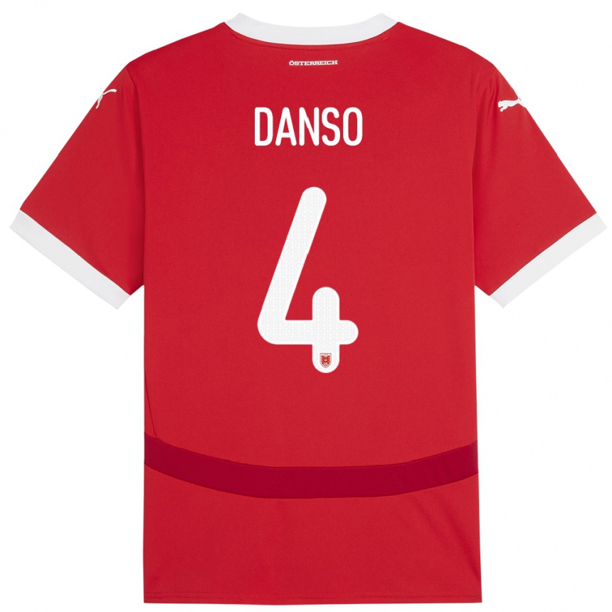 Niño Fútbol Camiseta Austria Kevin Danso #4 Rojo 1ª Equipación 24-26