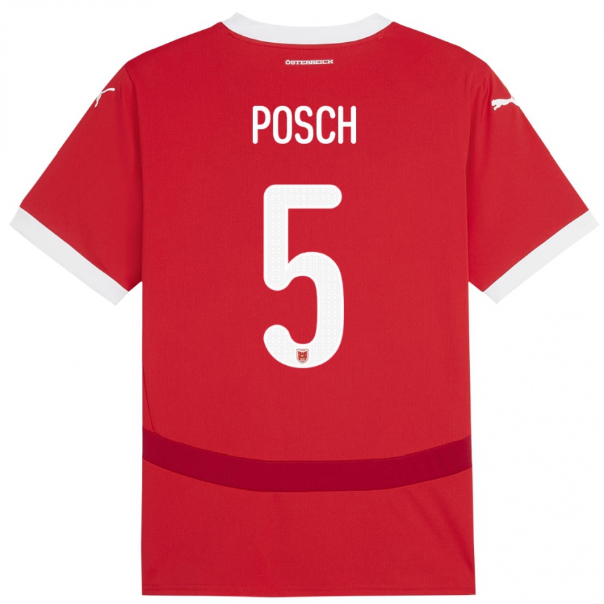 Niño Fútbol Camiseta Austria Stefan Posch #5 Rojo 1ª Equipación 24-26