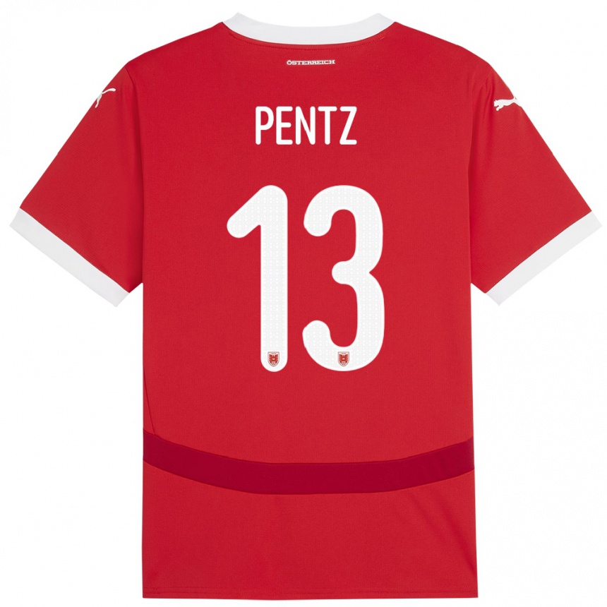 Niño Fútbol Camiseta Austria Patrick Pentz #13 Rojo 1ª Equipación 24-26