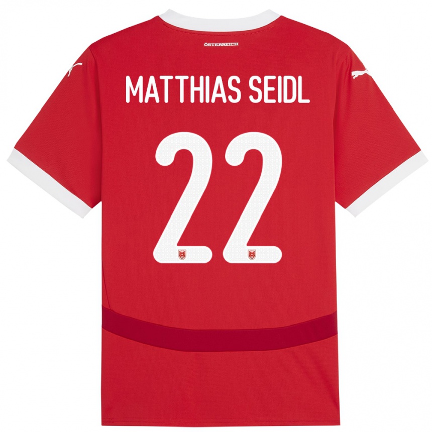 Niño Fútbol Camiseta Austria Matthias Seidl #22 Rojo 1ª Equipación 24-26