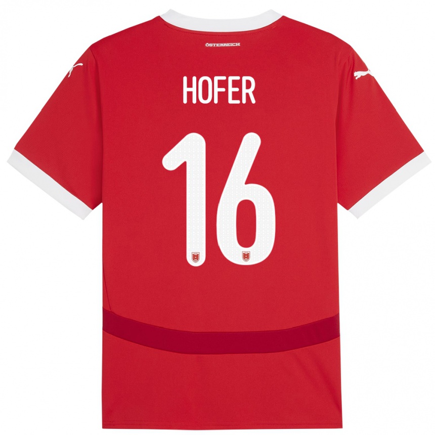 Niño Fútbol Camiseta Austria Raphael Hofer #16 Rojo 1ª Equipación 24-26