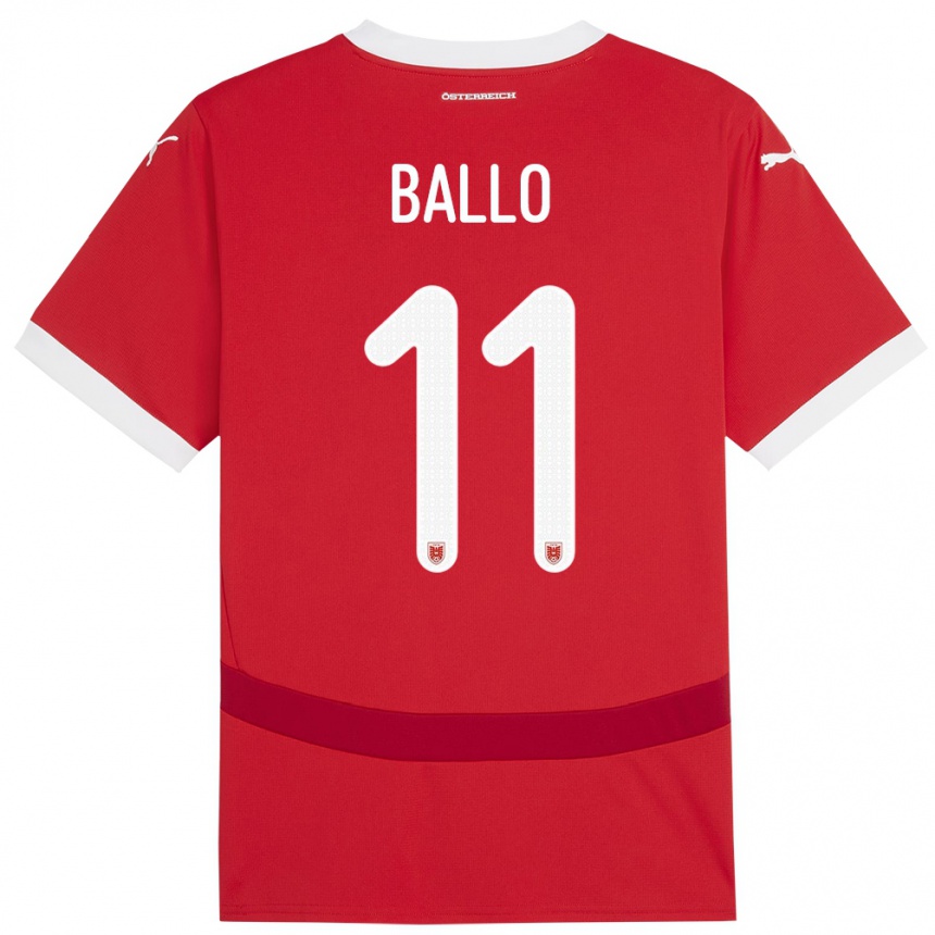 Niño Fútbol Camiseta Austria Thierno Ballo #11 Rojo 1ª Equipación 24-26