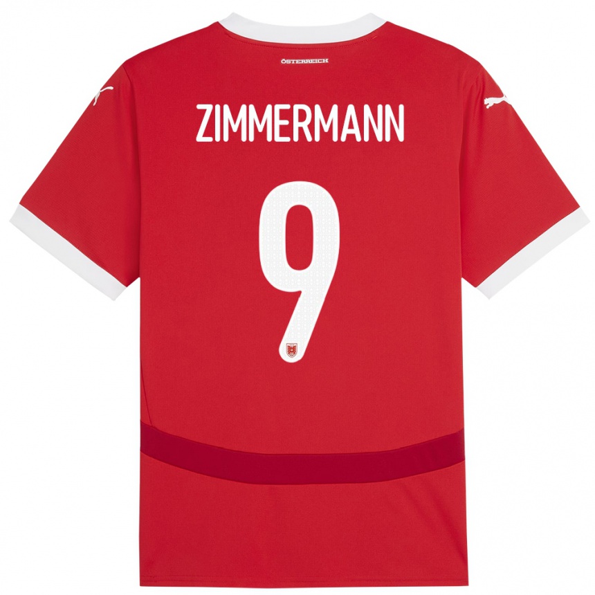 Niño Fútbol Camiseta Austria Bernhard Zimmermann #9 Rojo 1ª Equipación 24-26