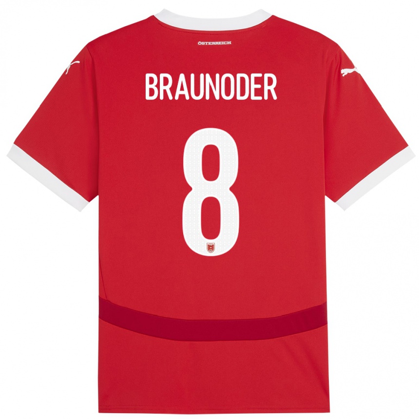 Niño Fútbol Camiseta Austria Matthias Braunöder #8 Rojo 1ª Equipación 24-26