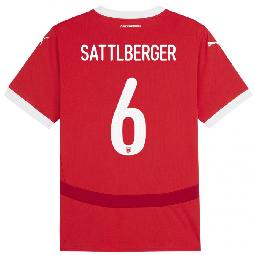 Niño Fútbol Camiseta Austria Nikolas Sattlberger #6 Rojo 1ª Equipación 24-26