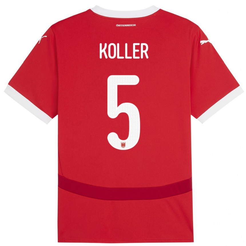 Niño Fútbol Camiseta Austria Paul Koller #5 Rojo 1ª Equipación 24-26