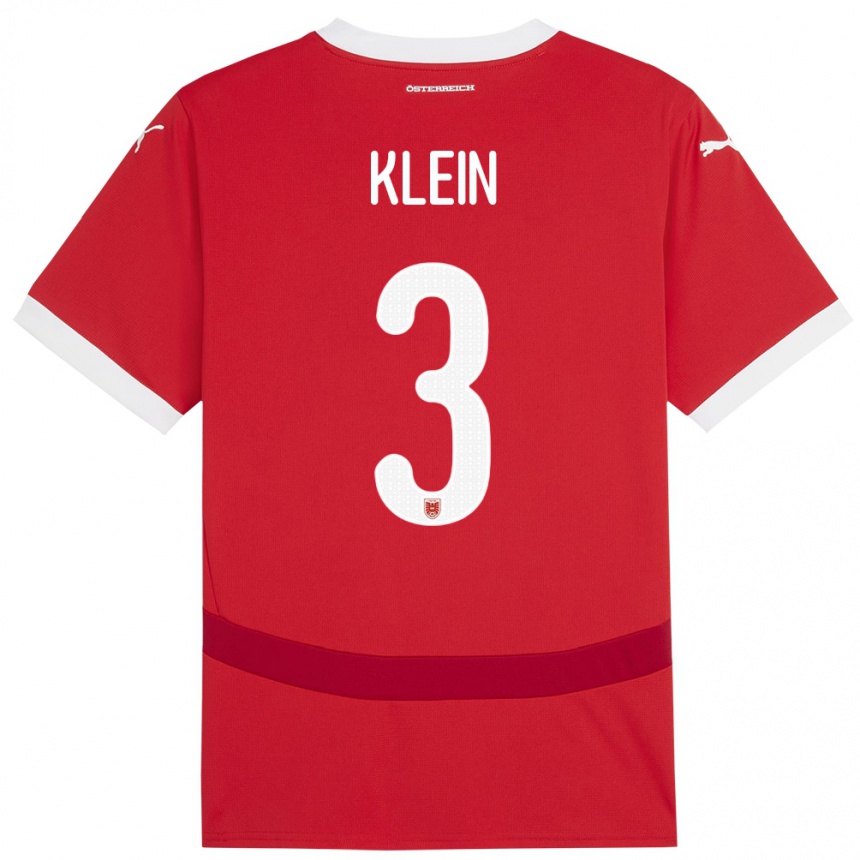 Niño Fútbol Camiseta Austria Jennifer Klein #3 Rojo 1ª Equipación 24-26