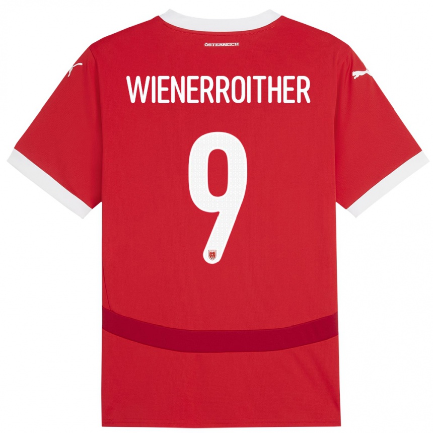 Niño Fútbol Camiseta Austria Katja Wienerroither #9 Rojo 1ª Equipación 24-26