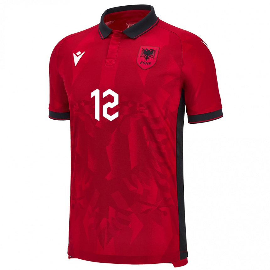 Niño Fútbol Camiseta Albania Antigona Hyska #12 Rojo 1ª Equipación 24-26