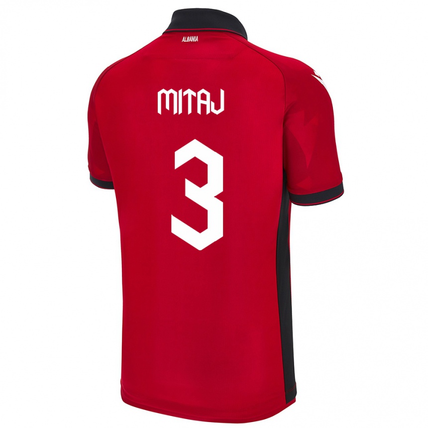 Niño Fútbol Camiseta Albania Mario Mitaj #3 Rojo 1ª Equipación 24-26