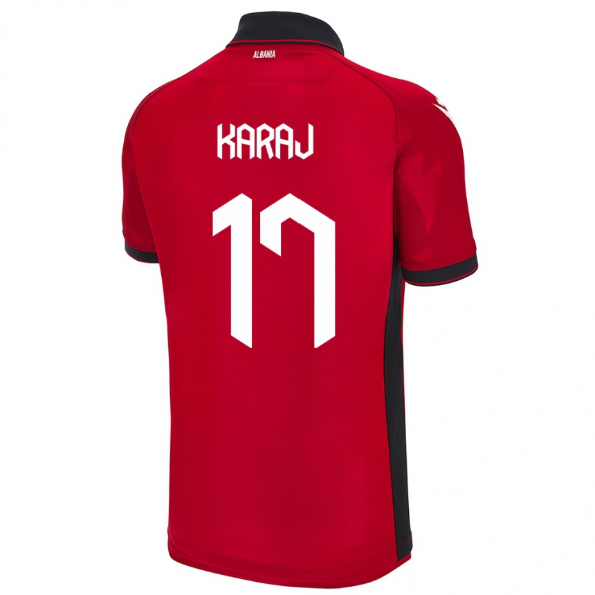 Niño Fútbol Camiseta Albania Eraldo Karaj #17 Rojo 1ª Equipación 24-26