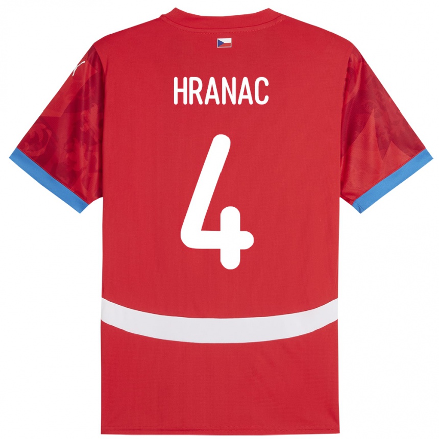 Niño Fútbol Camiseta Chequia Robin Hranac #4 Rojo 1ª Equipación 24-26