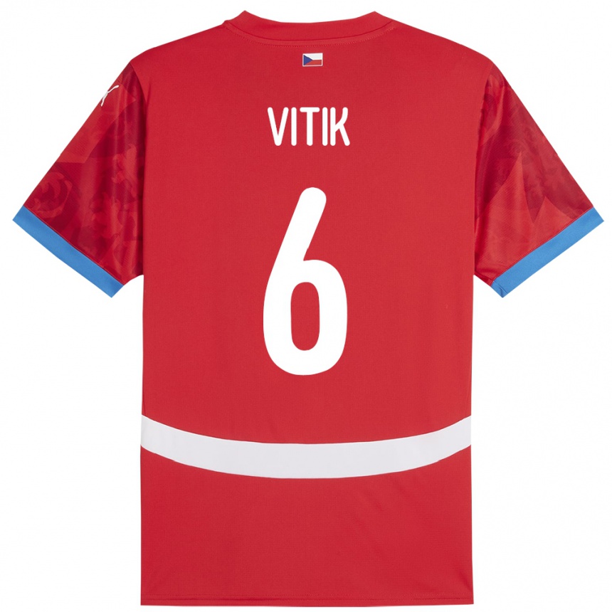 Niño Fútbol Camiseta Chequia Martin Vitík #6 Rojo 1ª Equipación 24-26