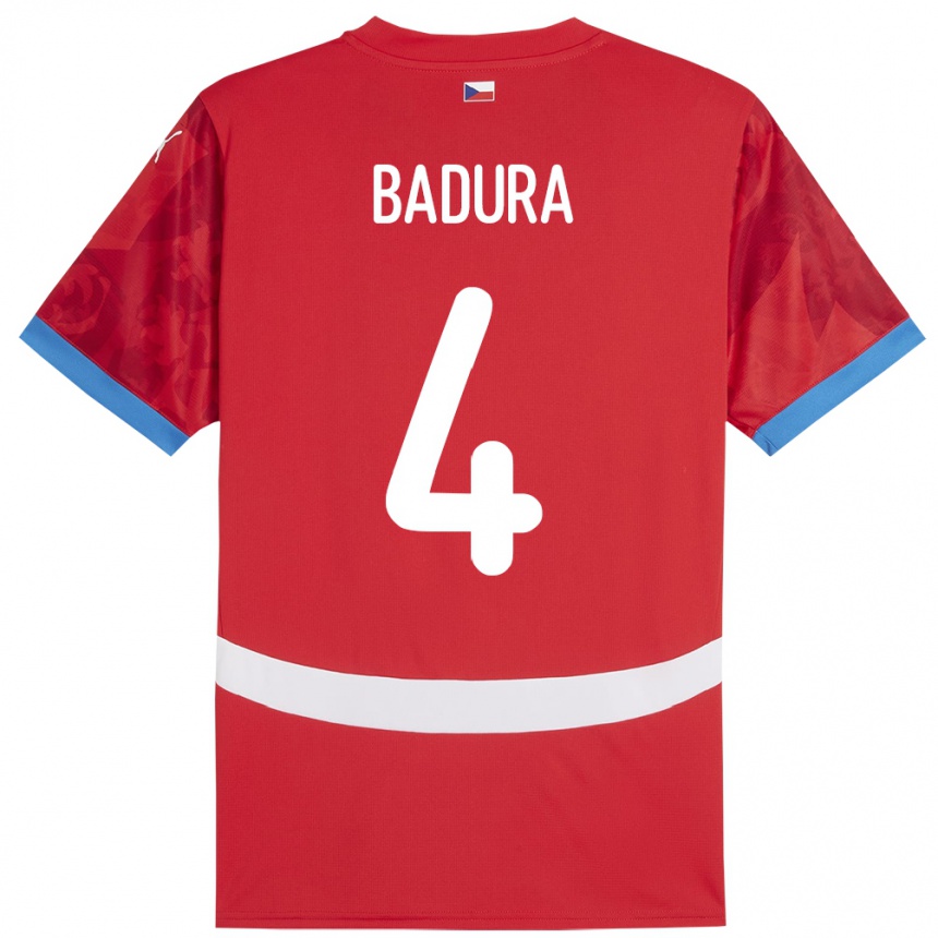 Niño Fútbol Camiseta Chequia Vitezslav Badura #4 Rojo 1ª Equipación 24-26