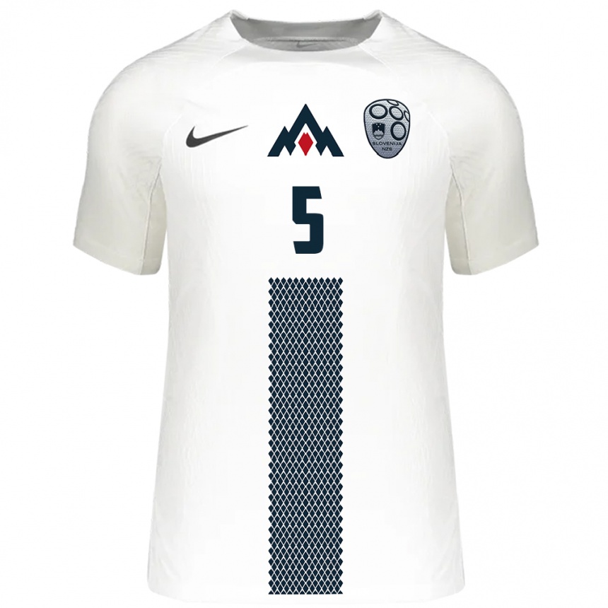 Niño Fútbol Camiseta Eslovenia Dominik Drobnic #5 Blanco 1ª Equipación 24-26