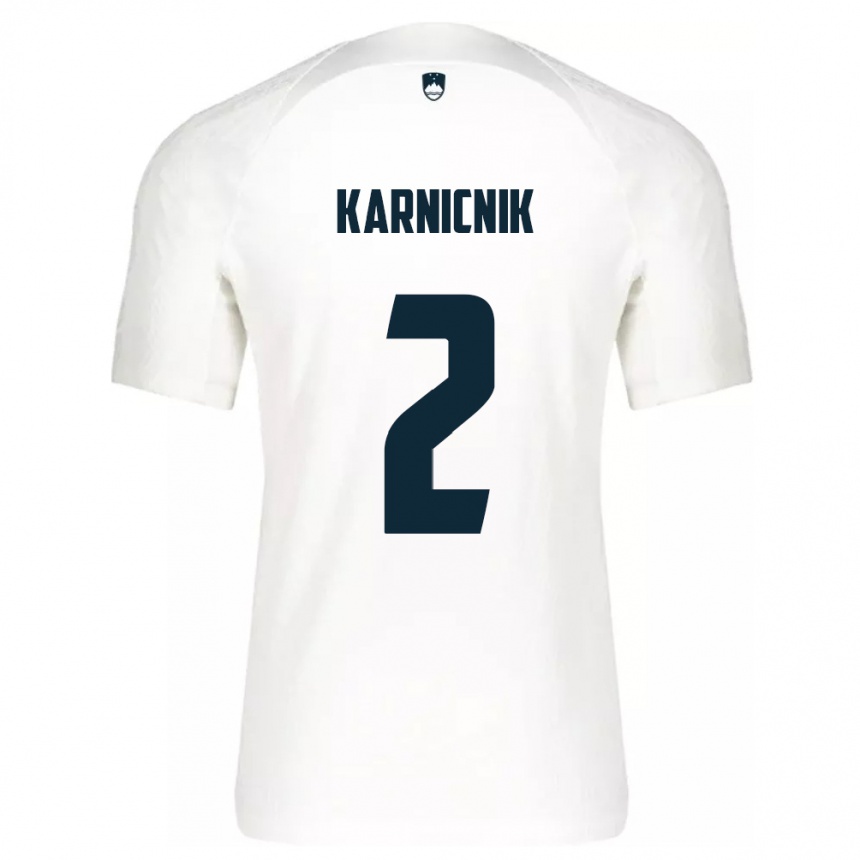 Niño Fútbol Camiseta Eslovenia Zan Karnicnik #2 Blanco 1ª Equipación 24-26