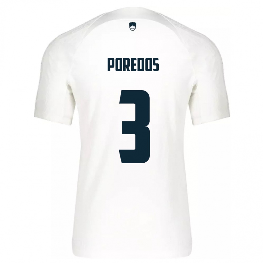 Niño Fútbol Camiseta Eslovenia Luka Poredos #3 Blanco 1ª Equipación 24-26