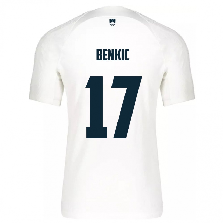 Niño Fútbol Camiseta Eslovenia Kevin Benkic #17 Blanco 1ª Equipación 24-26