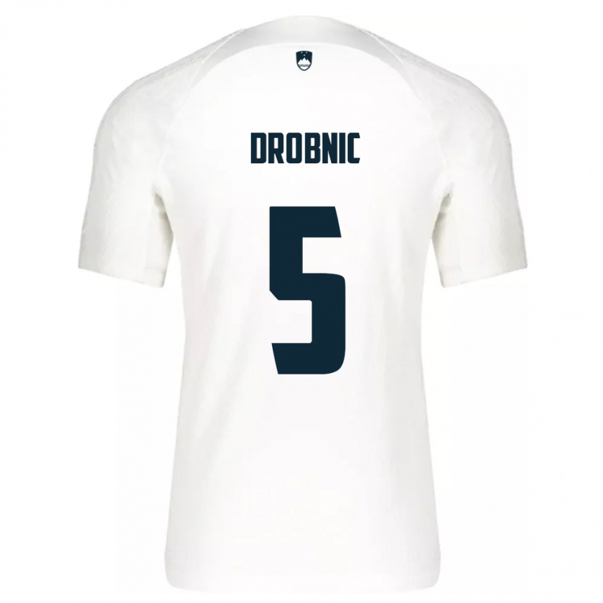 Niño Fútbol Camiseta Eslovenia Dominik Drobnic #5 Blanco 1ª Equipación 24-26